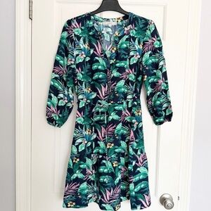 LOFT Palm Henley Flounce Shirtdress Size Medium